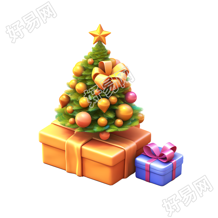 3D圣诞树圣诞礼盒插画