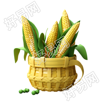 玉米竹篮子透明背景素材