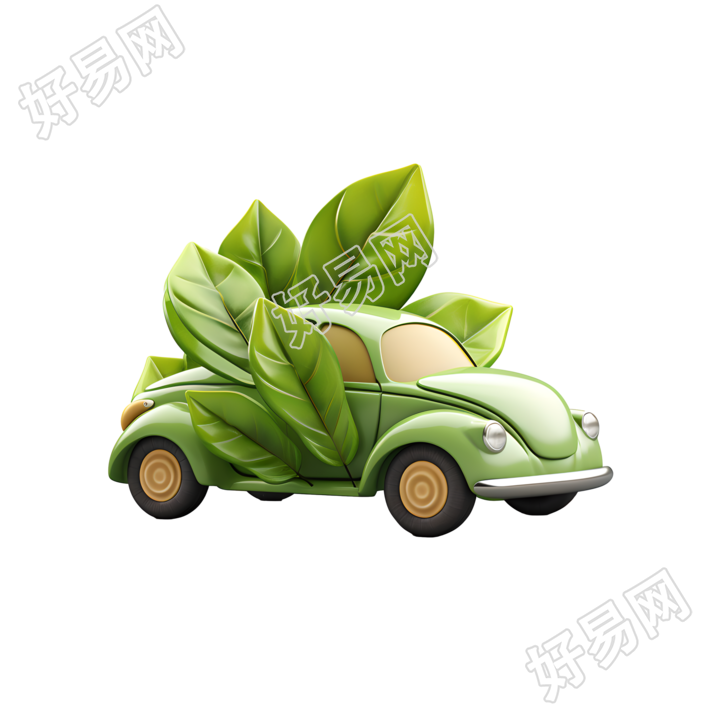 3D环保汽车可爱树叶插画