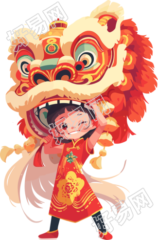 舞狮中国传统插画