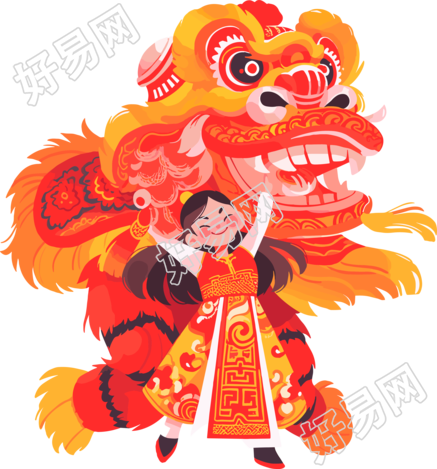舞狮红黄色调简约设计素材