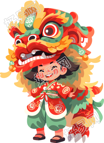 舞狮古风少年插画素材