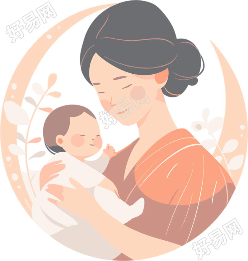 母亲节婴儿和母亲中国风插画