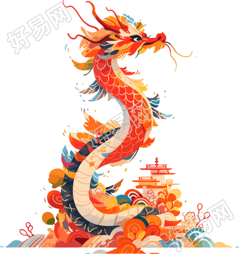 中国龙年兽民间表演PNG插画