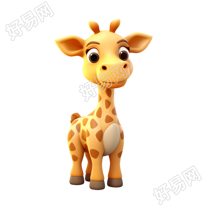 立体卡通长颈鹿3D图标插画