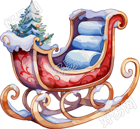 圣诞雪橇水彩插画