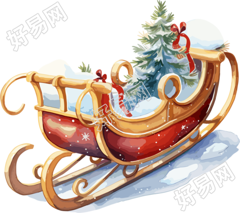 圣诞雪橇水彩插图系列元素