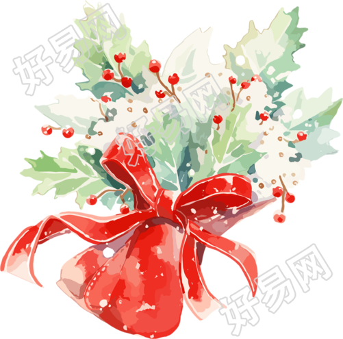 圣诞冬青水彩插图元素