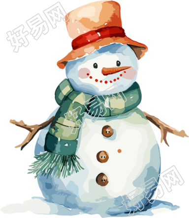 圣诞小雪人水彩插画