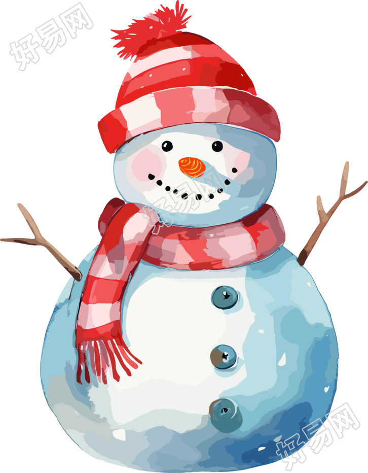 圣诞小雪人水彩图标插图