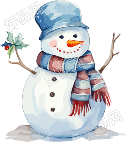 圣诞小雪人简约水彩插画