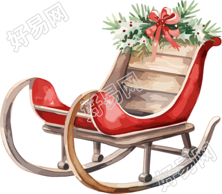 圣诞雪橇水彩插画素材