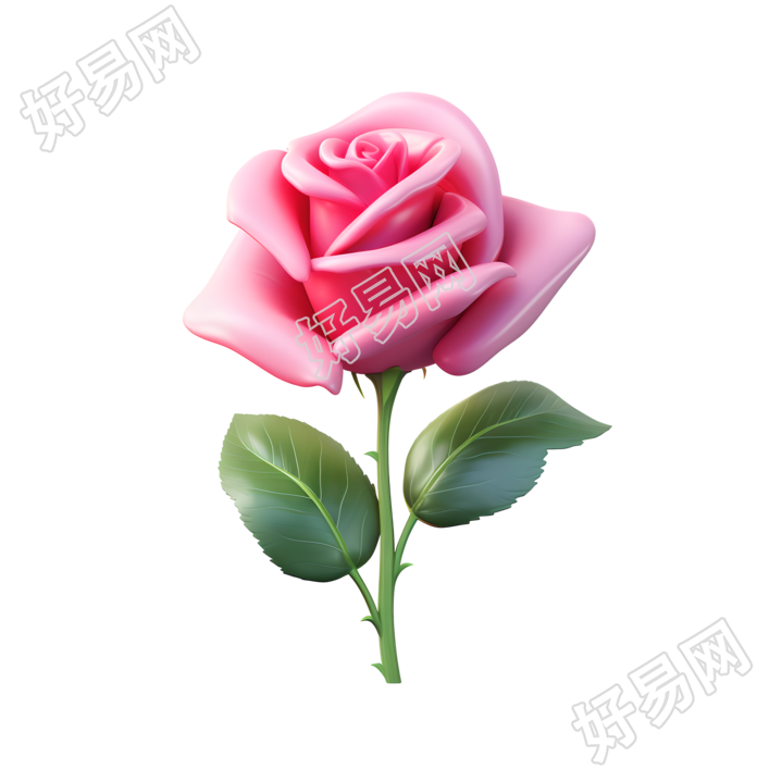 3D玫瑰花卡通风格插图