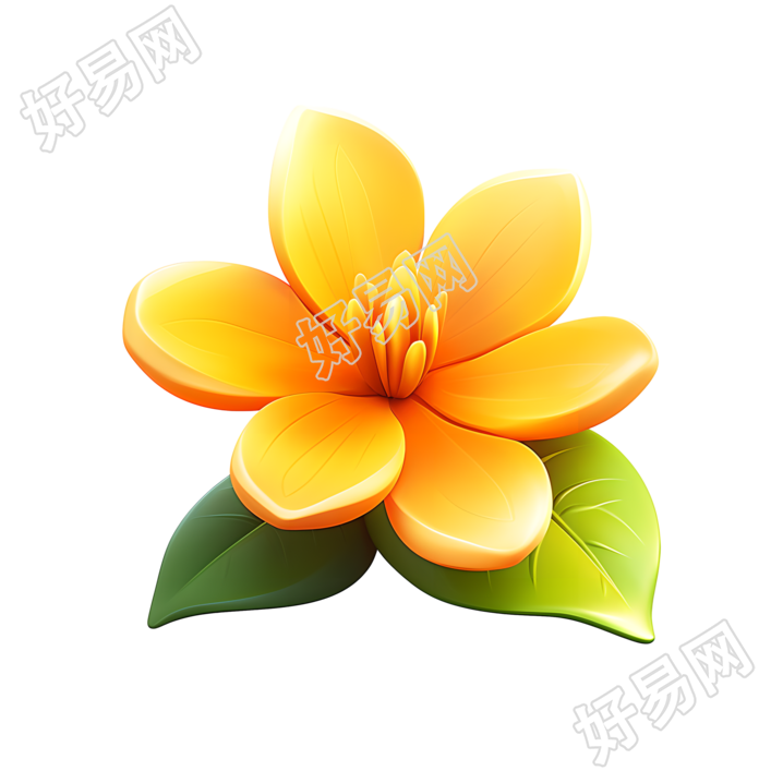 3D花卉和两片叶子素材