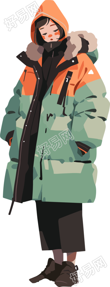 冬季羽绒服女孩创意服装插画