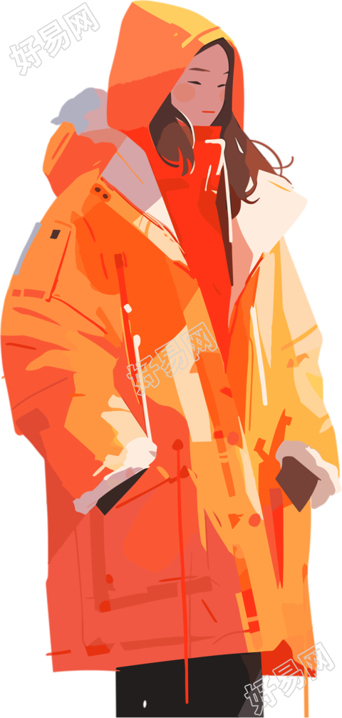 冬季羽绒服女孩橙色系图形插图