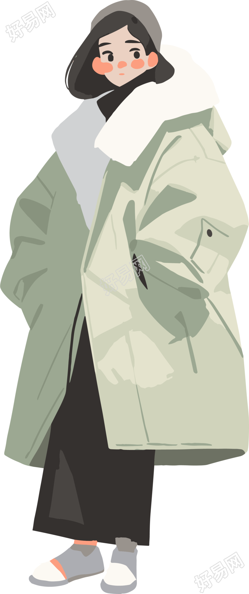 冬季羽绒服女孩保暖插画