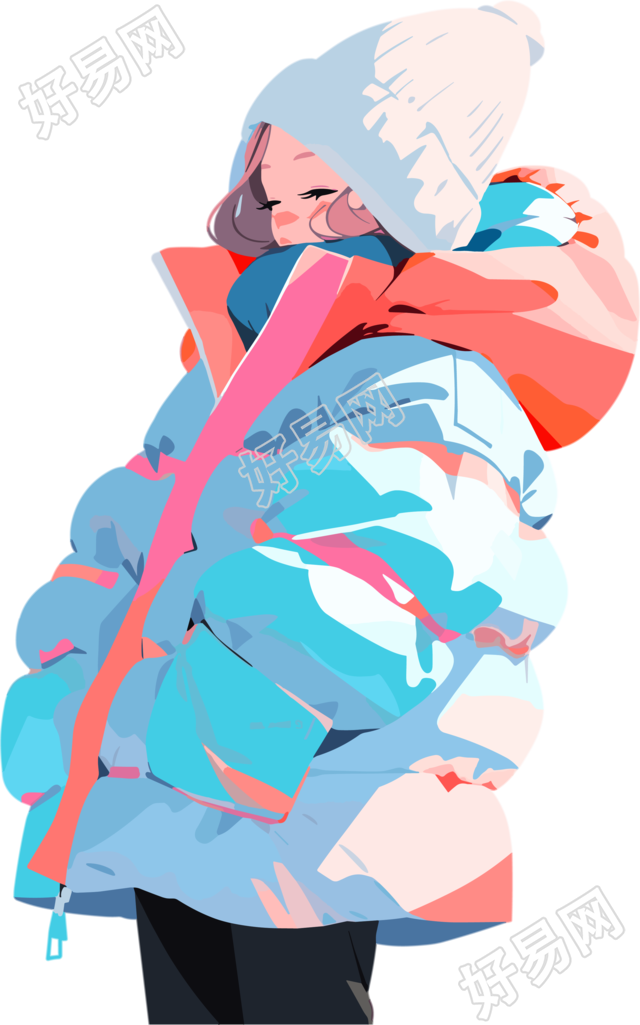 冬季羽绒服女孩2D图形插画