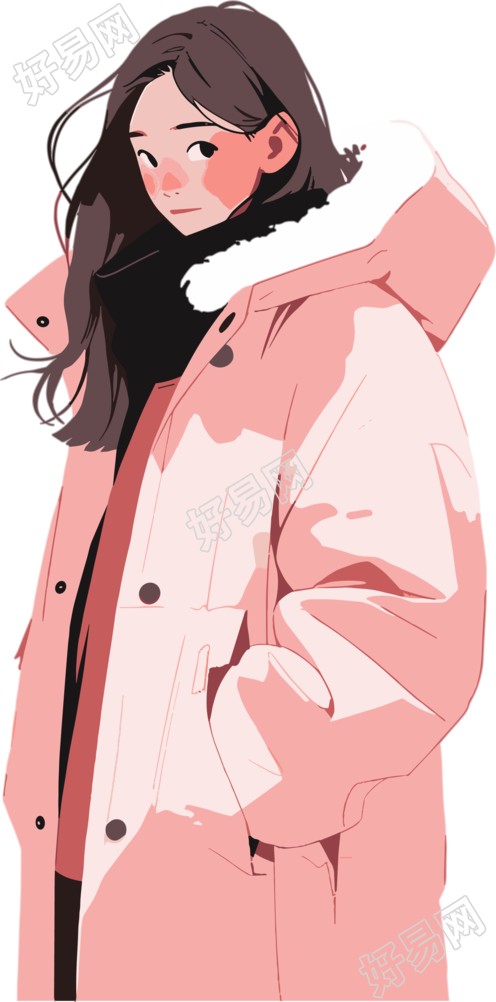 冬季羽绒服女孩2D平面图形插画