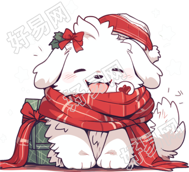 可爱小狗包裹在圣诞毯子中插画
