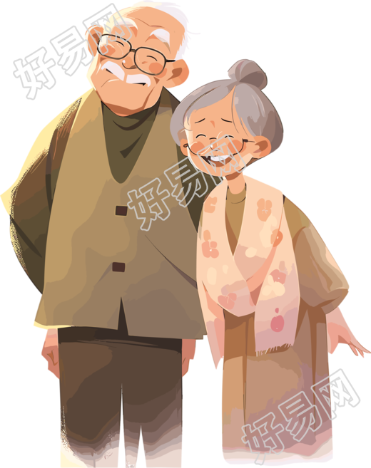 祖父祖母亚洲人物插画