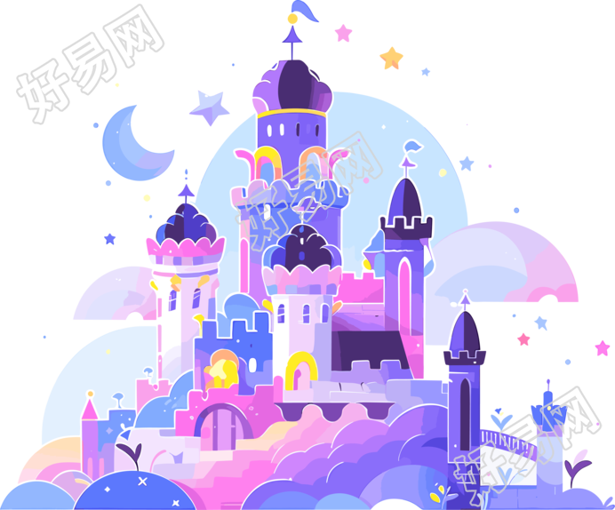 月球城堡建筑2D平面插画