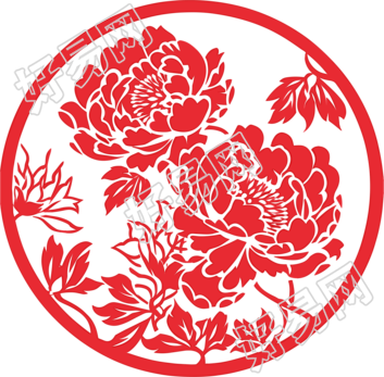 剪纸窗花唯美牡丹插画