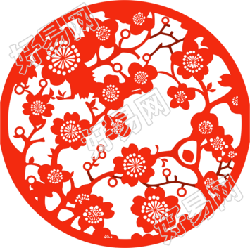 剪纸窗花腊梅插画
