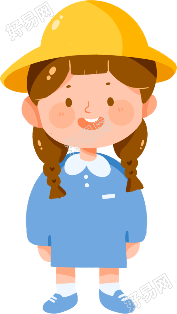 卡通可爱小女孩穿着校服手绘插图