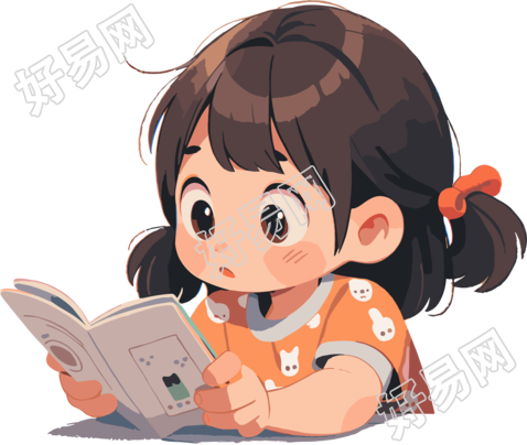 读书小女孩2D图形插画