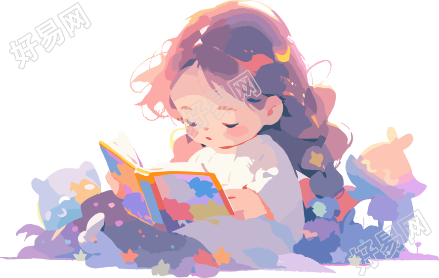 读书小女孩可商用素材