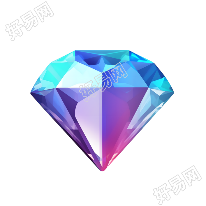 梦幻钻石3D蓝紫渐变PNG元素