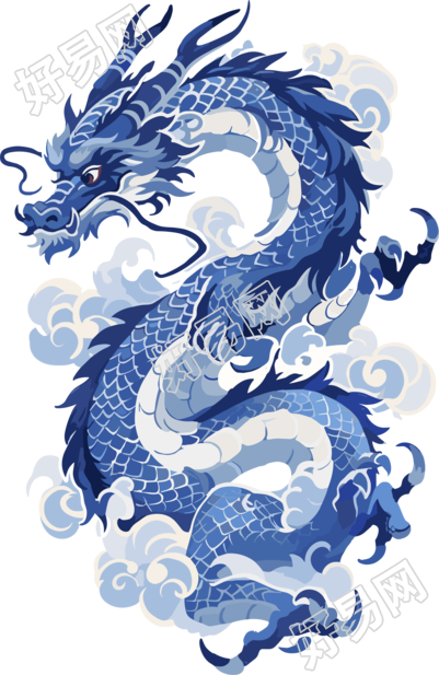 中国龙蓝白瓷器简约创意设计元素