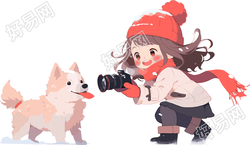 小狗雪地奔跑2D平面插画