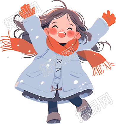雪景小女孩PNG图形素材
