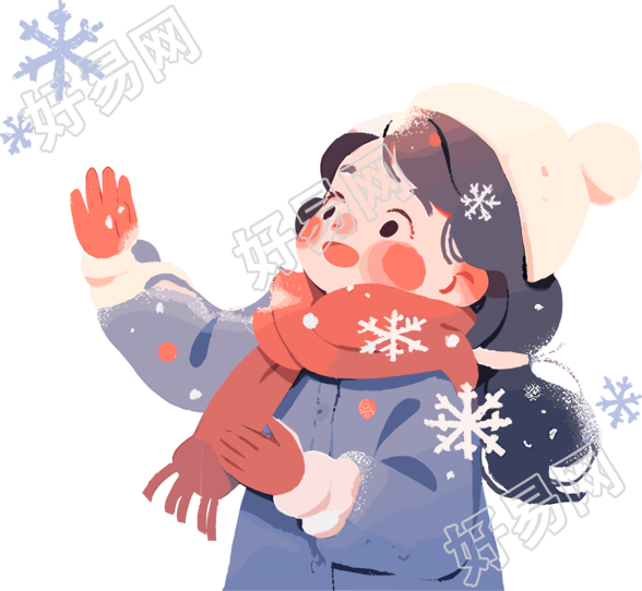 雪景小女孩可商用平面插画