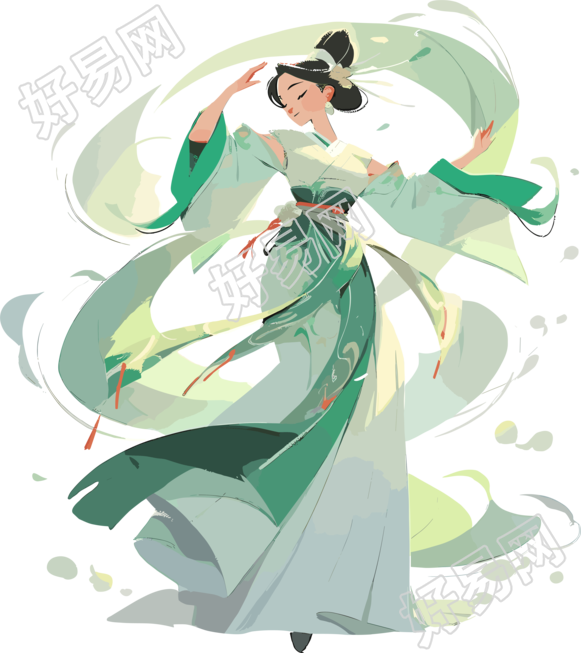 仙女穿着翠绿衣服起舞插画