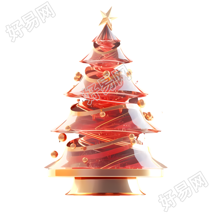 圣诞树红色和金色插画