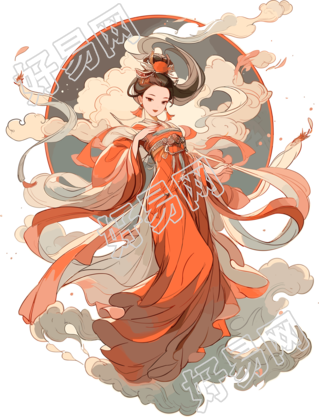 敦煌女神飞天足色插画设计素材