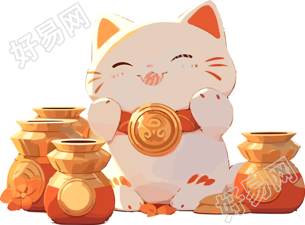 招财猫可爱金币插画设计