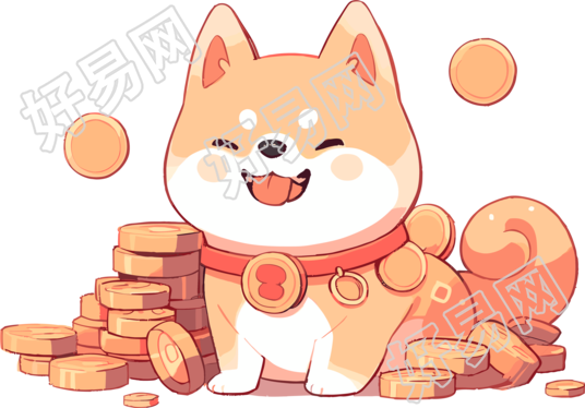 火柴犬金币图案插画素材