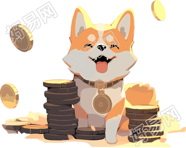 金币旁边的柴犬火柴狗素材
