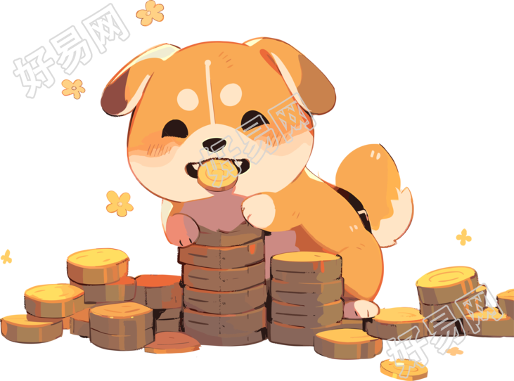 火柴狗与金币插画素材