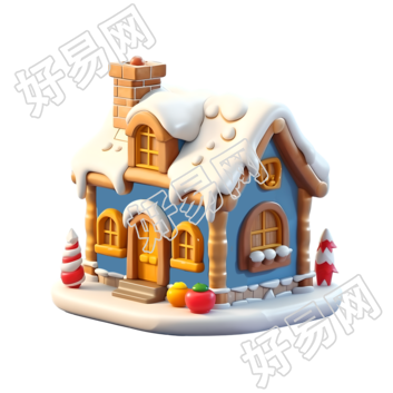 圣诞雪屋3D图标插画