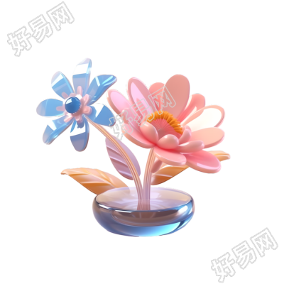 花朵摆件3D透明背景设计素材