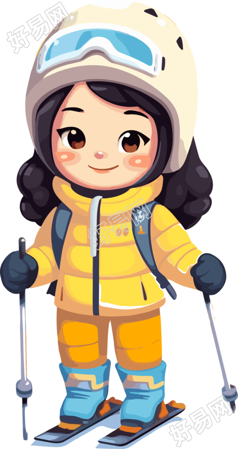 滑雪儿童透明背景插画
