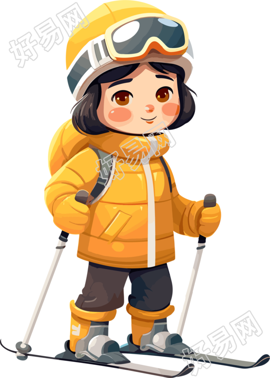 滑雪儿童2D平面插图