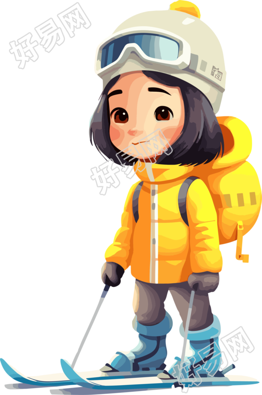 萌萌的滑雪儿童黄色滑雪服素材
