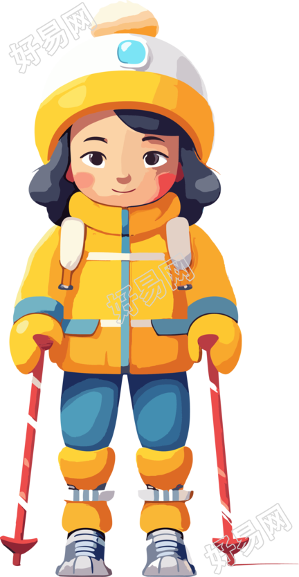 滑雪儿童可商用2D平面插画