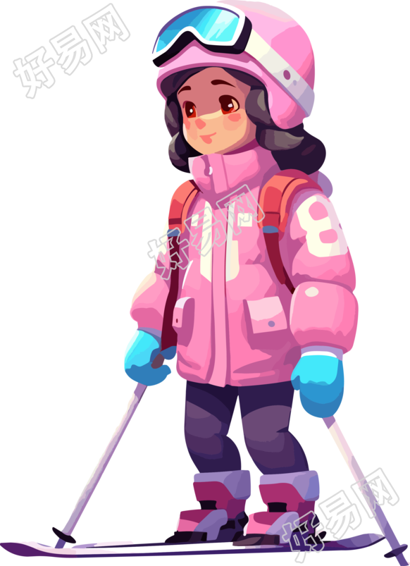 可爱滑雪儿童透明背景插画